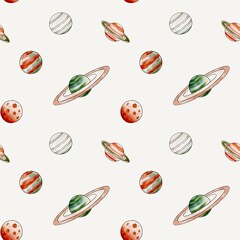 Cartoon Space Pattern with Planets &ndash; Seamless Kids Design