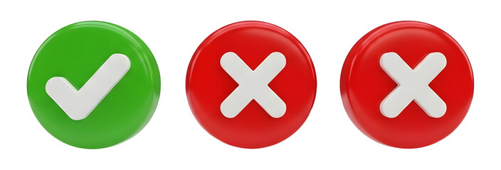 Obraz premium Green Check and Two Red X Buttons PNG Transparent Background