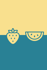 Minimal flat-style fruit illustrations featuring strawberry and watermelon, perfect for healthy lifestyle, food, and modern graphic designs.