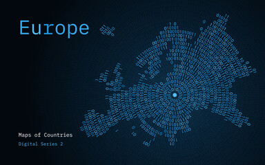 Europe Circle Digital Binary Map in Tech Pattern. Green Futuristic Design