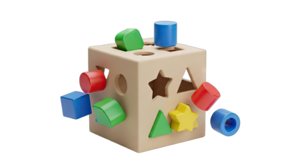 Educational Wooden Shape Sorter Cube Toy With Colorful Geometric Blocks For Toddlers Development On Transparent Background
