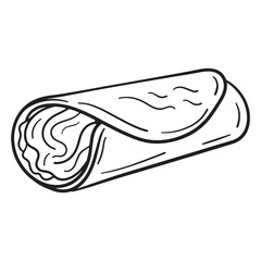 Wrap Roll Line Art Vector Illustration for Fast Food and Snack Design