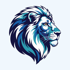 Obraz premium Illustrative Lion Head Profile Blue and White