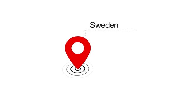 Sweden location marker animation on transparent background. Sweden map label with location pin symbol. Sweden map with destination location concept
