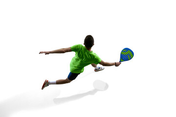Padel athlete deep forward lunge forehand silhouette. Concept of stroke technique explanation, step-by-step coaching graphics, training posters, instructional brochures and player improvement guides.