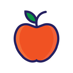 Flat Orange Apple Icon with Leaf