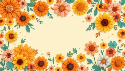 A delightful frame of vibrant sunflowers and cheerful daisies perfect for greeting cards, invitations, or seasonal celebrations