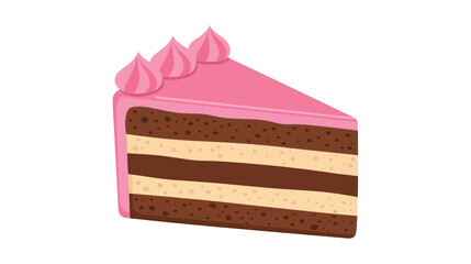 A delicious slice of pink cake with chocolate and cream layers