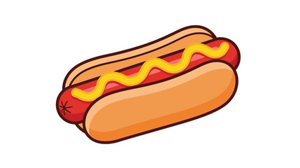 A colorful cartoon illustration of a hot dog with mustard and relish
