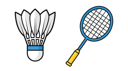 Illustration of a badminton shuttlecock and racket on a white background
