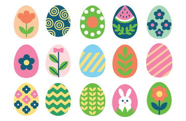Colorful Easter Eggs with Floral, Stripes, and Bunny Designs for Spring Celebration