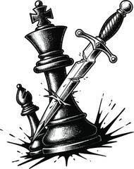 Chess King With Sword Strategy Vector Illustration