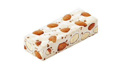 Nougat Bar with Almonds Isolated on White Background