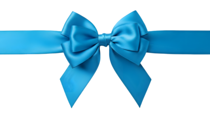 Bright blue ribbon bow isolated element for gift wrapping and celebrations isolated on transparent background