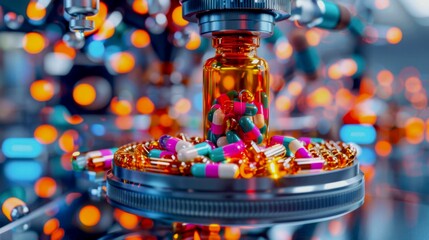 automated pill counting and bottling machine is in operation