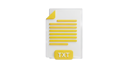 Digital File Icon Representing a Text Document with Yellow Accents on a Transparent Background with 3D Rendering