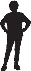 vector, silhouette of a front view of full portrait of a senior woman with arms akimbo