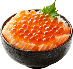 a salmon sashimi bowl with rice and ikura 