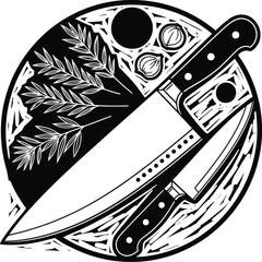 Chef Knives and Herbs Culinary Vector