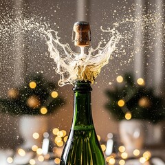 Popping Champagne Bottle with Golden Bubbles, New Year&rsquo;s Eve Celebration 2026, Festive Party Concept