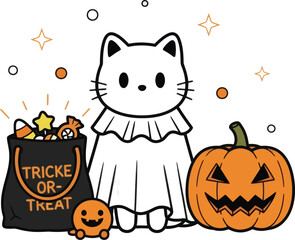 Cute Halloween Cat With Pumpkin Vector
