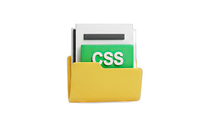 Digital Folder Icon with CSS Document Symbol on Transparent Background 3D Render