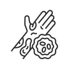 Skin cancer icon in line design. dermatology, melanoma, cancer cell, diagnosis, screening, pathology, treatment on white background vector. skin cancer editable stroke icon