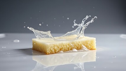 hygroscopic. A water-soaked sponge expanding with reflective surface and droplets. STEM education sheets, lab safety posters, designed for STEM education and laboratory safety posters.