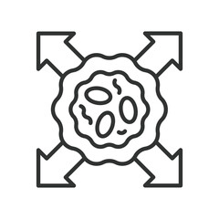 Metastasis icon in line design. cancer spread, oncology, malignant growth, pathology, diagnosis, treatment, research on white background vector. metastasis editable stroke icon