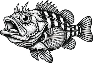 Detailed fish illustration marine wildlife engraved style vector
