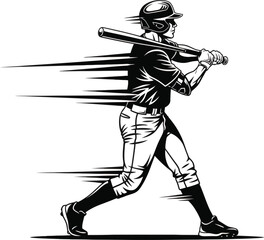 Baseball player swinging bat dynamic sports action vector