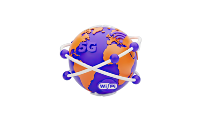 Digital Globe with 5G and Wifi Connectivity Icons Floating in a Connected Network Displaying Global Data Transmission and Wireless Communication Concepts on a Transparent Background