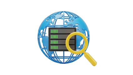 Digital Globe Server Network Magnifying Glass Search Icon Technology Concept Transparent Background