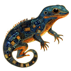 Fototapeta premium Lizard with scales shaped like microchip arrays clipart PNG, Transparent Background 
