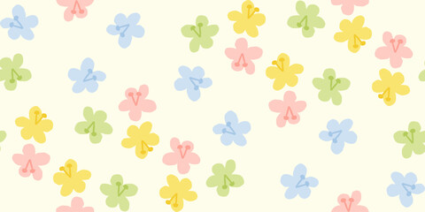 Whimsical hand-drawn spring flowers seamless scatter pattern