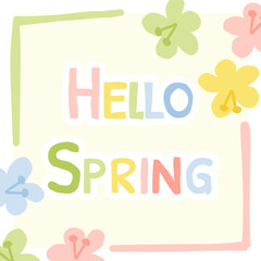 Hand-drawn Hello Spring lettering with pastel flower accents
