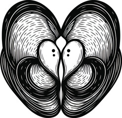 Decorative birds heart shape artistic symmetrical illustration