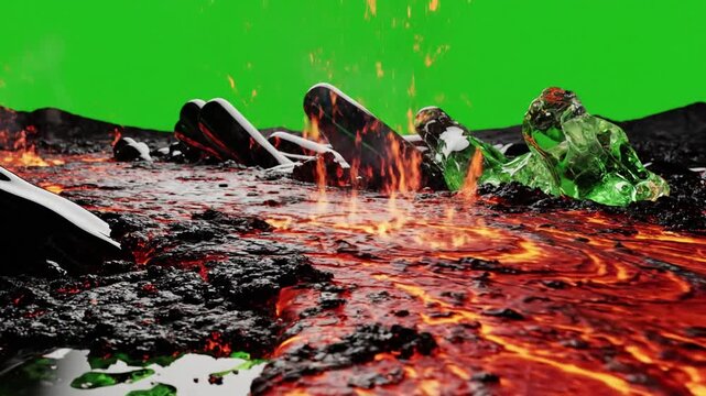Slow moving Lava Flow on Pure Green Glass with slow moving lava flow on pure effect green screen lava flow style featuring lava,