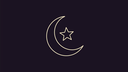 Glowing Neon Line Art of Crescent Moon and Star on a Dark Background
