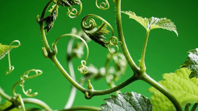 Emerging tendrils unfurl on misty surface with thin vines slowly extending on effect ad_ready green screen growing vines style