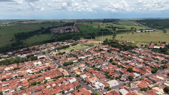 Aerial View of Suburban Neighborhood with Red Roofs