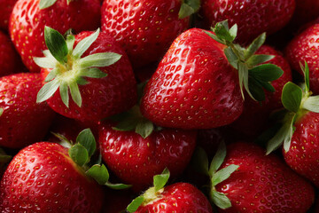 Fresh ripe strawberries in a close-up shot highlighting vibrant red textures.