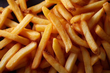 Close-up background of fried potato strips arranged densely.