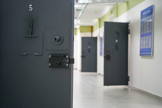A metal door with a window in a juvenile colony.