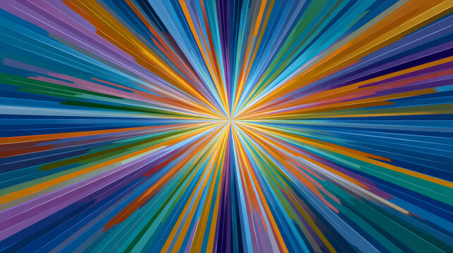 A psychedelic starburst illusion using bright contrasting hues that radiate from the center, creating a pulsing, energetic visual effect.