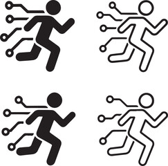 Isolated Running Circuit System Icons, Running Circuit System, Smart Chip Lines, Digital Connections, Minimal Tech Paths, Solid Black Circuits, Editable Vector