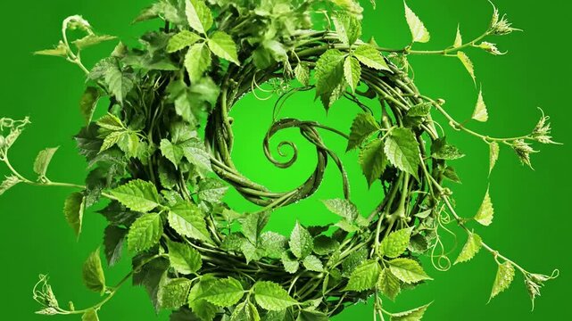 Emerging Patterns with vines forming a circular frame effect ad_ready green screen growing vines style featuring vine, circular,