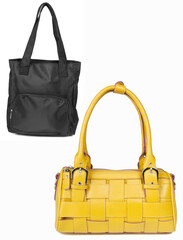 A small handbag with a textured front flap, a short shoulder strap, and a butterfly-shaped metal detail on the front.