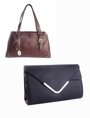 A small handbag with a textured front flap, a short shoulder strap, and a butterfly-shaped metal detail on the front.