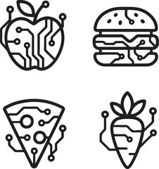 Isolated Food Project Circuit System Icons, Food Project Circuit System, Smart Chip Lines, Digital Connections, Minimal Tech Paths, Solid Black Circuits, Editable Vector